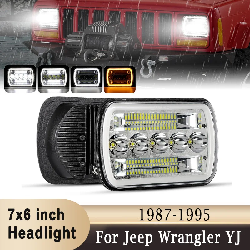 7x6 Inch Car Led Square Headlights Daytime Running Light 6000k Hi-lo Beam  For Jeep Wrangler Yj/cherokee Xj/mj Comanche Off-road - Daytime Running  Lights - AliExpress