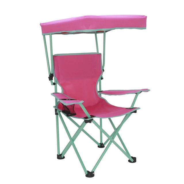 Kids Canopy Camp Chair Safety Lock Portable Outdoor Chair with Canopy Adjustable Sunshade Cup Holder Kids 125lb Capacity 2
