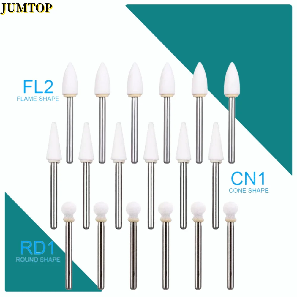 

JUMTOP 12pcs/Box Dental White Stone Polishing FG Burs Cone/Flame/Round Shape Abrasion Bur Fit For High Speed Handpiece 1.6mm
