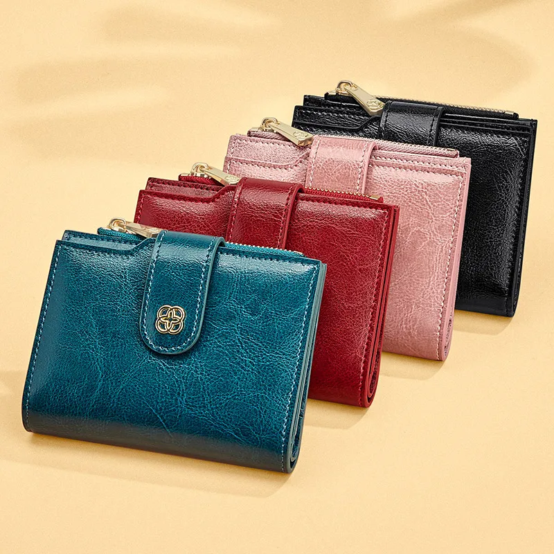 High-end new fashion soft lambskin ladies short wallet full grain