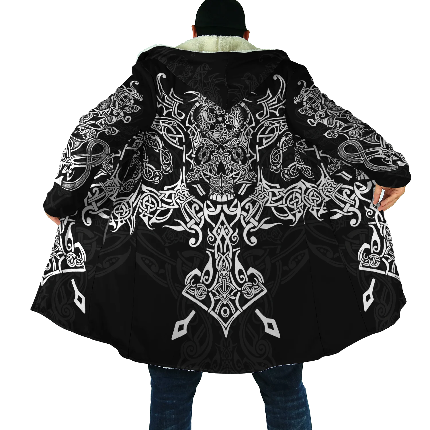 

Winter Mens Cloak Viking Ravens of Midgard Gold 3D Printing Fleece Hooded cloak Unisex Casual Thick Warm Cape coat CH24