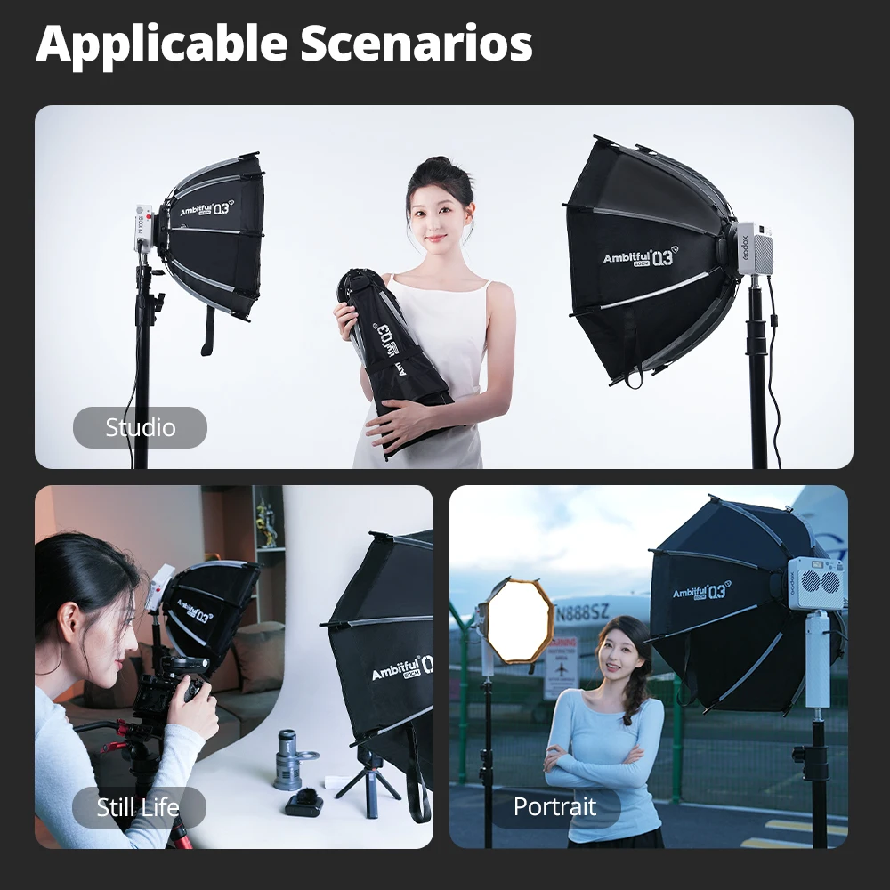 AMBITFUL Q3-40cm Q3-60cm GODOX 마운트 소프트박스 SA-GD 스피드 링 매트 박스 라이트 박스 (GODOX ML100 BI ML60 AD300Pro LED 플래시라이트용)