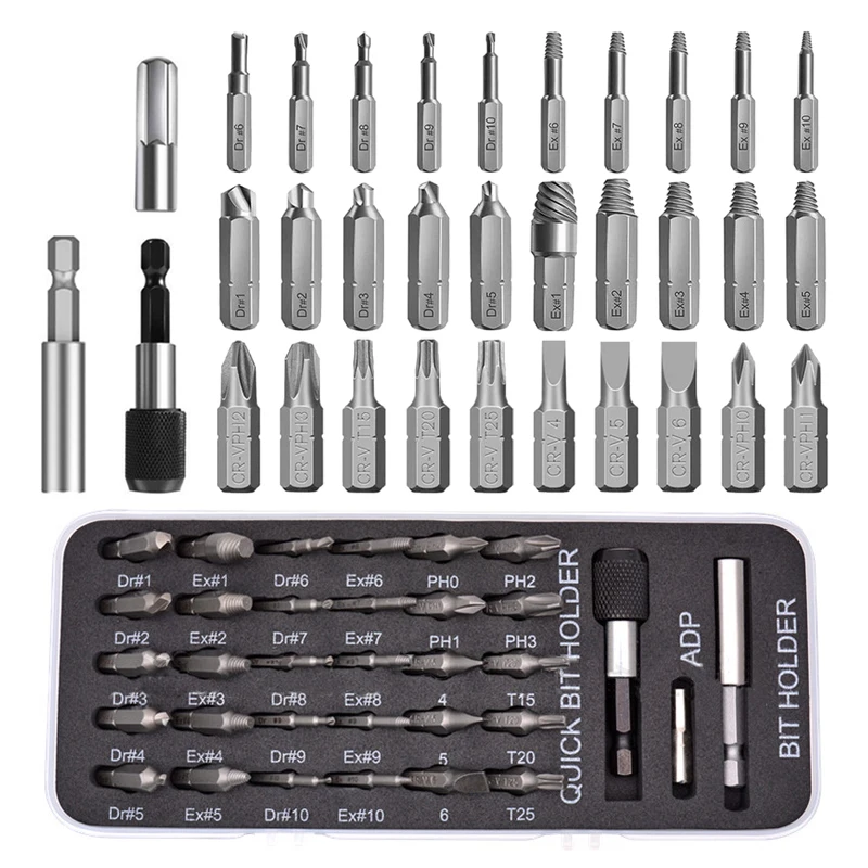 Damaged Stripped Screw Extractor Remover Kit Disassemble Broken Bolt with Magnetic Extension Bit Holder and Socket Adapter