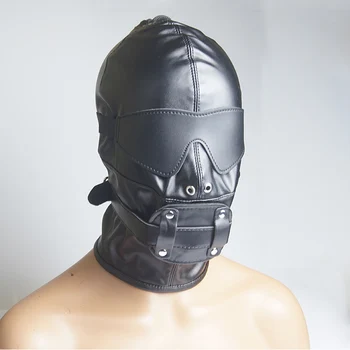 Bdsm Mask Leather Hood With Nostril Breathing Holes,Bondage Head Harness,Removable Gag in Mouth&Blindfold,Sex Toys For Couples 2