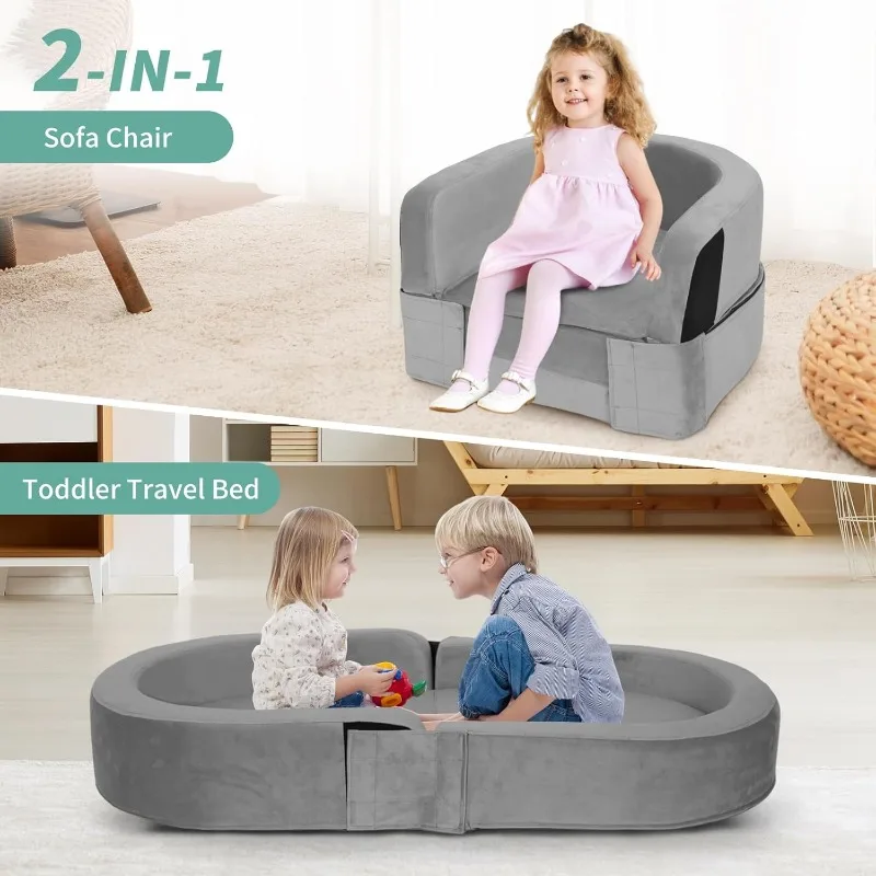 Wanan Toddler Travel Bed Removable and Washable Portable Toddler Portable Bed Foldable Toddler Bed for 18 M- 6yr Old (Gray) 2