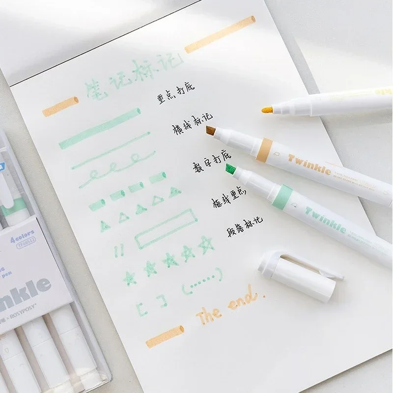4pc/set Shiny Highlighter Marker Pen Ins Simplicity Fashion Highlighter Pen for DIY Decorative Scrapbook Journal Cute Stationery