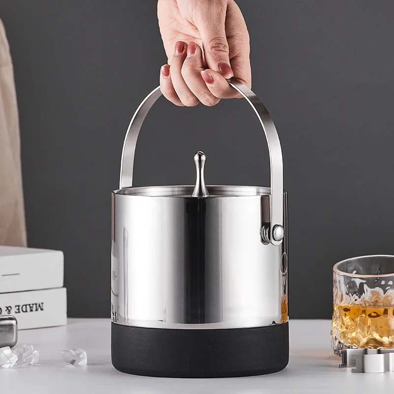 Stainless Steel Double-layer Ice Bucket Creative Household Non-slip Belt Silicone Bar KTV Beer Ice Bucket