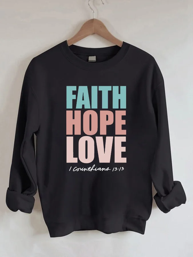 Faith Hope Love Casual Sweatshirt Fall Pullover Halloween Party Tops Crewneck Sweatshirts