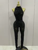 Luxury Sparkly Black Diamond Mesh See THhrough Jumpsuit Women Celebrate Birthday Sexy Dancer Nightclub Performance Stage Costume