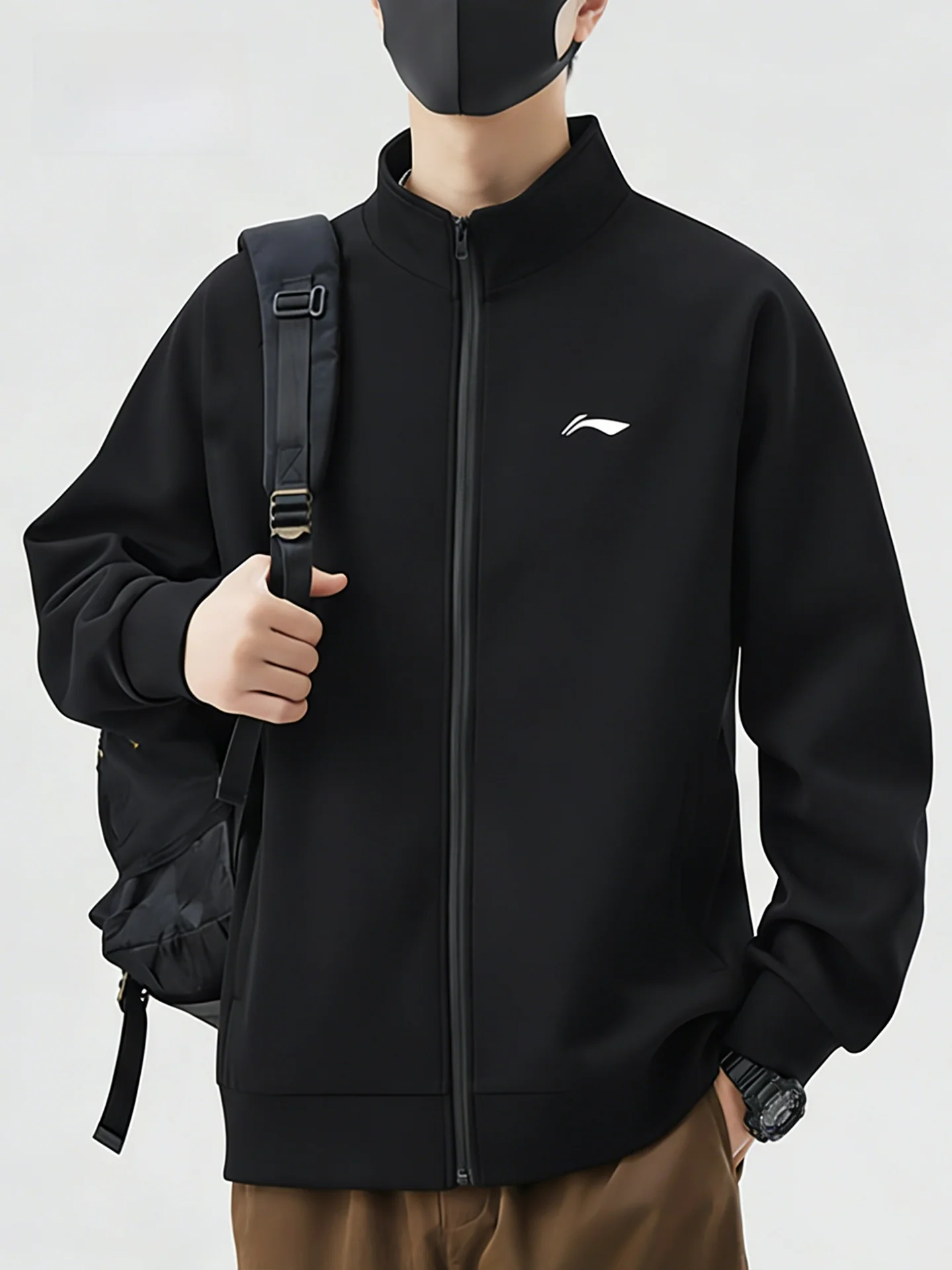 리닝 남성용 지퍼 후드 재킷 스포티 캐주얼 스타일 스탠드 칼라 오픈 가디건 십대 학생용 보온 방풍 자외선 차단