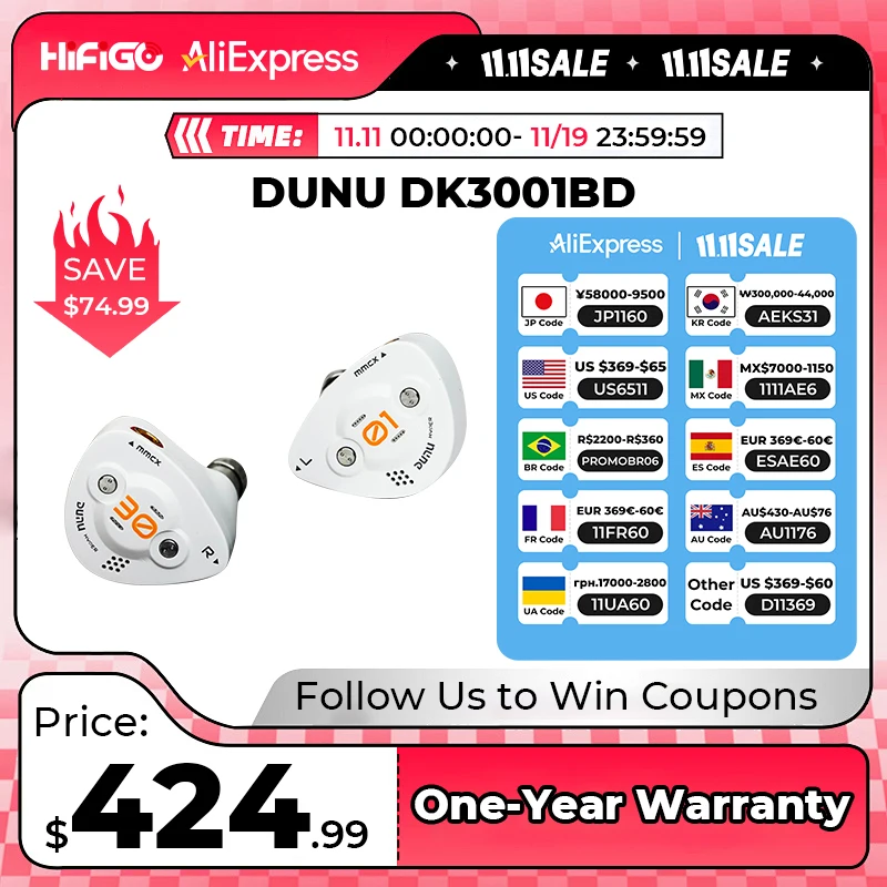 DUNU DK3001BD 1DD + 4BA + 4Micro プレーナドライバーインイヤー