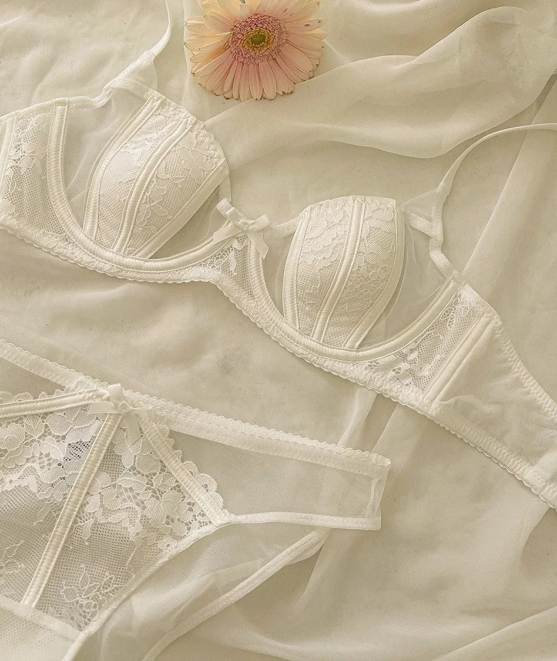

B cup white sexy lingerie women ultra-thin rabbit ear cup underwear soft steel ring gathered bra set summer