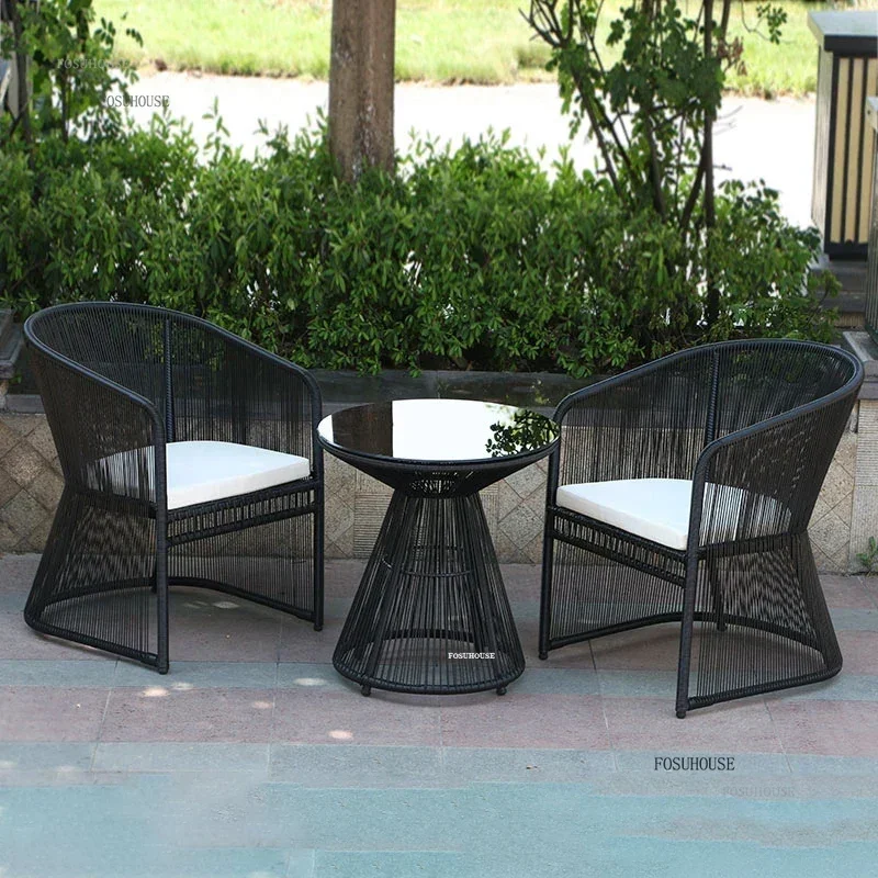 Nordic Three-piece Set Outdoor Garden Chairs Outdoor Furniture Balcony Table Chair Courtyard Hotel Leisure PE Rattan Chair