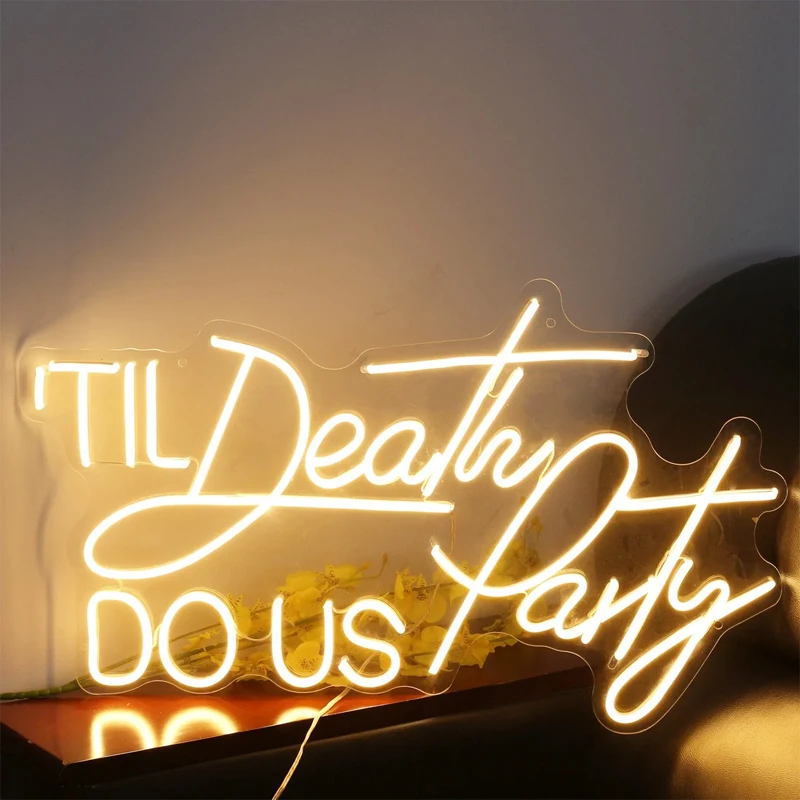 

Неоновая вывеска Til Death на заказ, свадебные фоновые вывески, светодиодный светильник, домашнее украшение для спальни, неоновые подвесные украшения