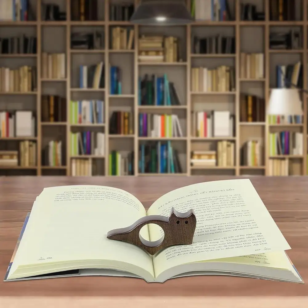 Wood Thumb Bookmark Crative Cat One Hand Reading Thumb Book Support Page Holder For Office Book Lovers Fast Reading Aids Tools
