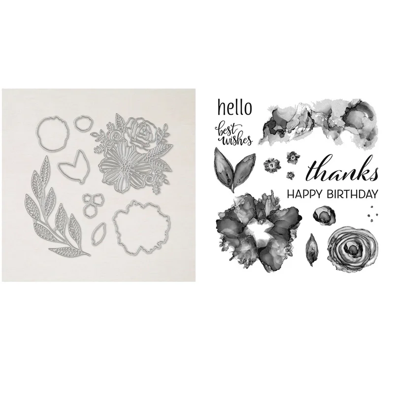 Artistically Inked Stamp Set And Coordinating Dies Flowers, Leaves
