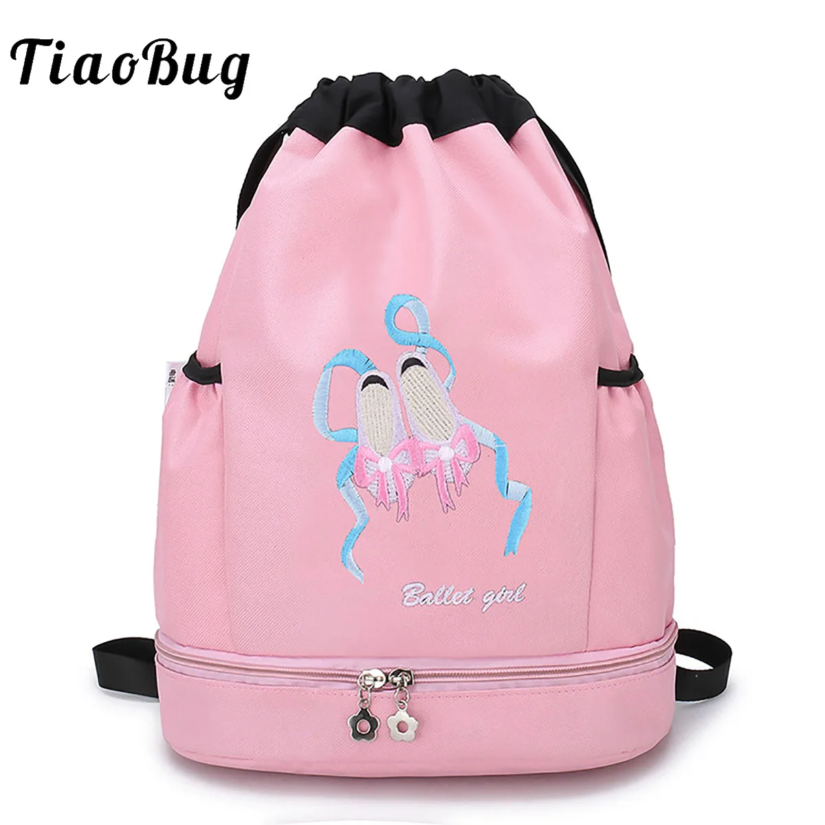 Ballet Dance Bags Backpack Kids Girls Kids Girl Embroidered Drawstring Folding Bag for Toe Shoes Princess Ballerina Latin Ballet