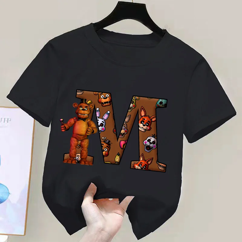 Children's Kawaii Black T-Shirt - Five Nights at Freddy's Letter Print Round Collar Top