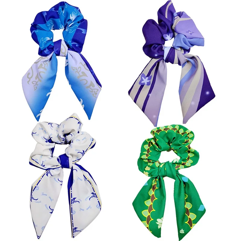 

Anime Genshin Impact Cosplay Hair Ribbon Baal Ayato Kazuha Zhongli Xiao Fashion Scrunchies Hair Accessories Girl Costume Props