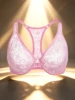 Soutien-gorge à armatures en dentelle avec boutons sur le devant pour femme, broderie élégante, dos magnifique, lingerie grande taille, bonnets A B C D E F