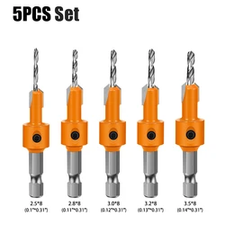Precision Hex Shank HSS Woodworking Countersink Router Bit (5pcs set)