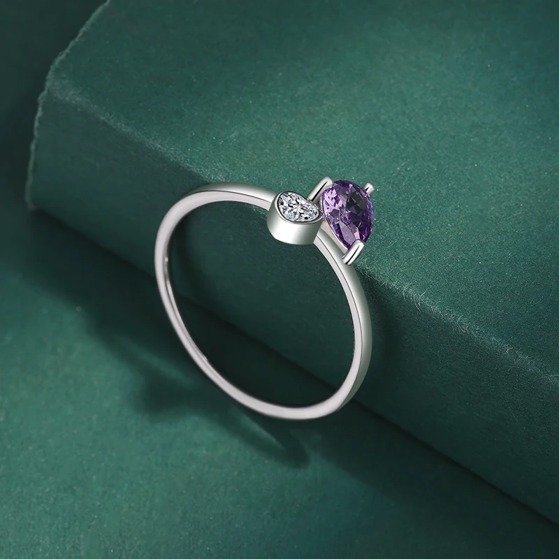 여성을 위한 새로운 크리에이티브 불규칙한 자수정 타원형 하트 커플 반지, 보라색 사랑   발렌타인 데이 선물 쥬얼리