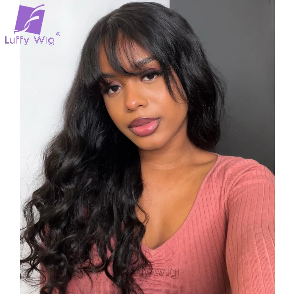 

Loose Wave Human Hair Wigs with Bangs Full Machine Made Scalp Top Wig Glueless Remy Brazilian Hair Wigs for Black Women Luffywig