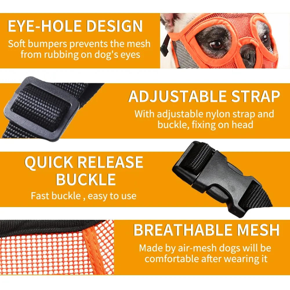 Short Snout Dog Muzzle, Breathable Mesh Flat Faced Muzzle for French Bulldog Shih Tzu and Pug,Mask Bulldog Muzzle for Biting