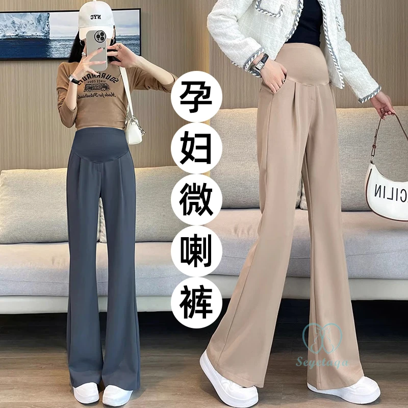 

Boot Cut OL Maternity Pants Spring Autumn Elastic Waist Belly Trousers Clothes for Pregnant Women Casual Pregnancy Clothing