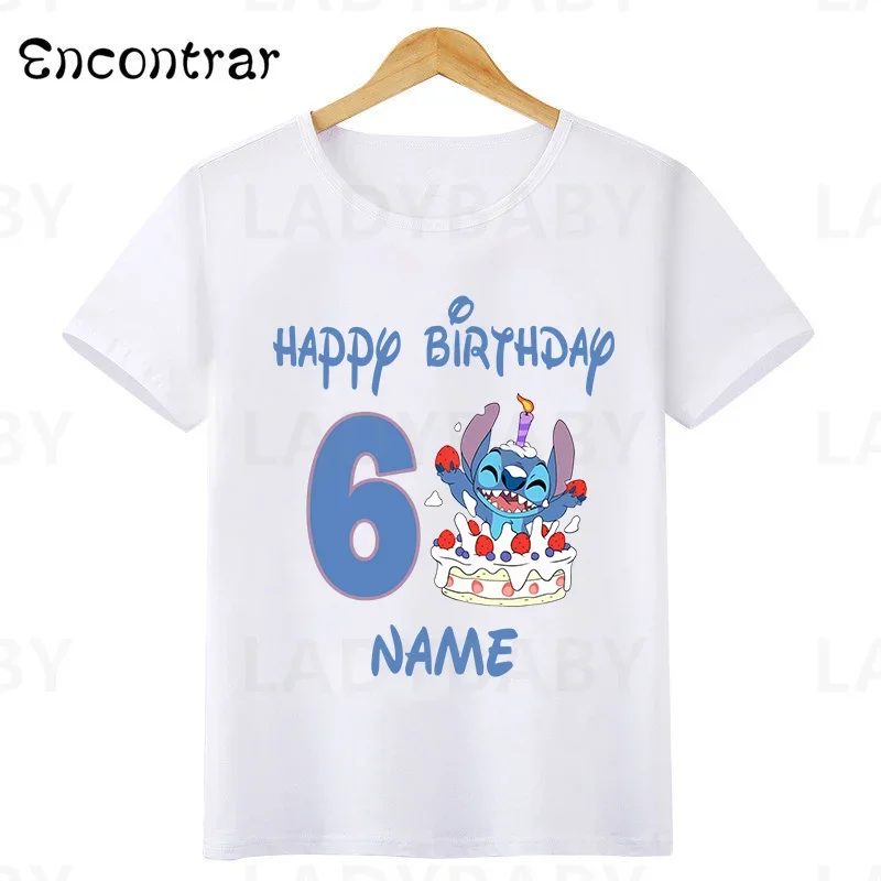 Disney Lilo & Stitch Happy Birthday Kids T-shirt Girls Clothes 1 2 3 4 5 6 7 8 9 Years Boys Funny T Shirt Children's clothing 2