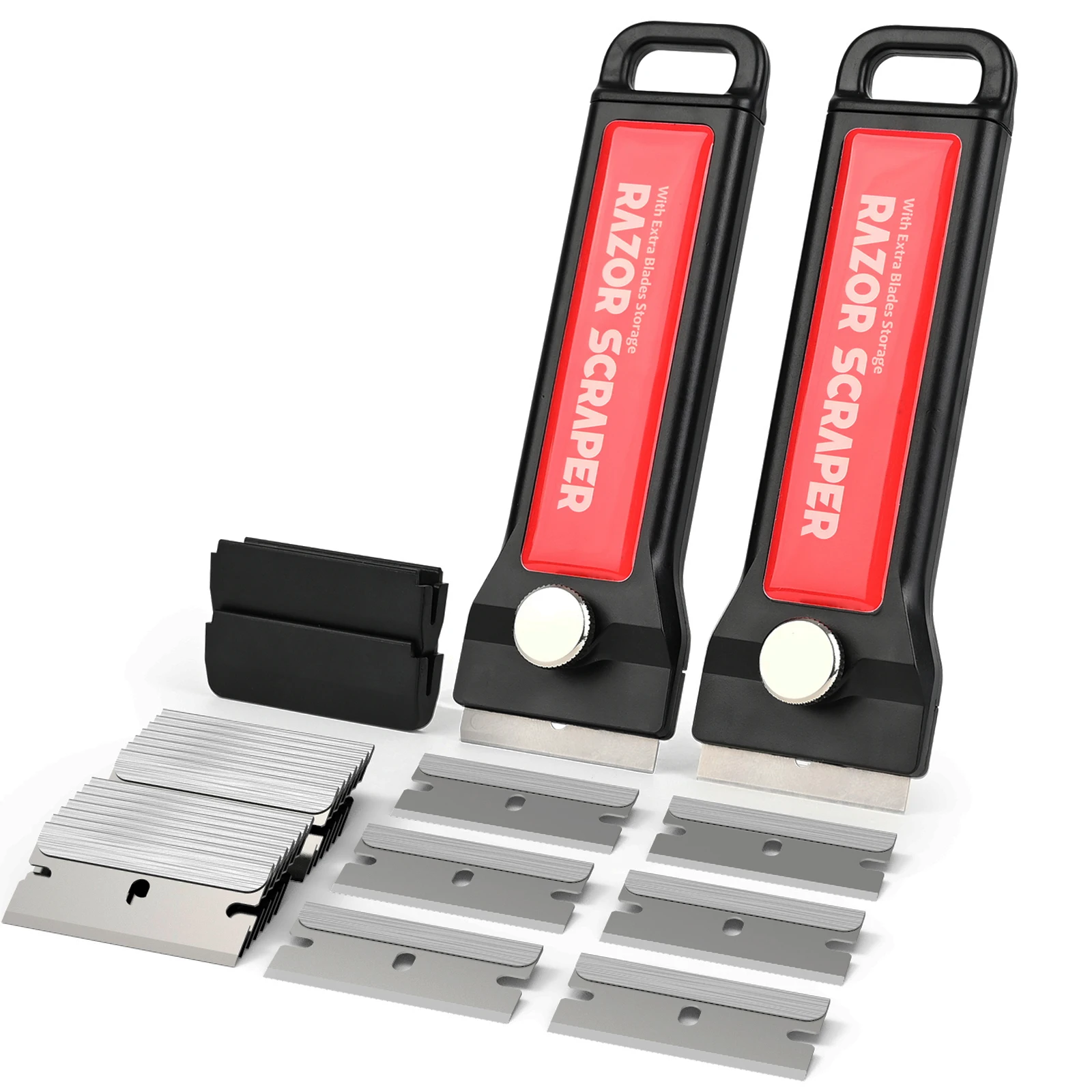 Razor Squeegee Knife Handheld Clean Tool 2pcs With 20pcs Plastic/Carbon Steel Blades Kitchen Oven Floor Car Film Scraper