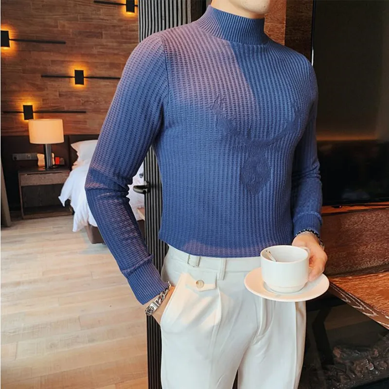 2022 Letter Jacquard Half Turtleneck Sweater Men Fashion Slim Long Sleeve  Knitted Pullovers Casual Business Social Knitwear Tops - AliExpress