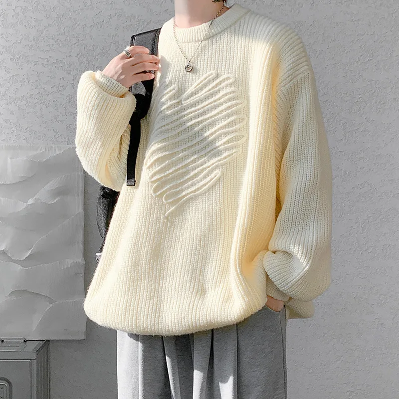 

EBAIHUI Christmas Red Men's Sweater Solid Jacquard Design Male Knitwear Autumn Winter Oversized Round Neck Pullover Couple Set