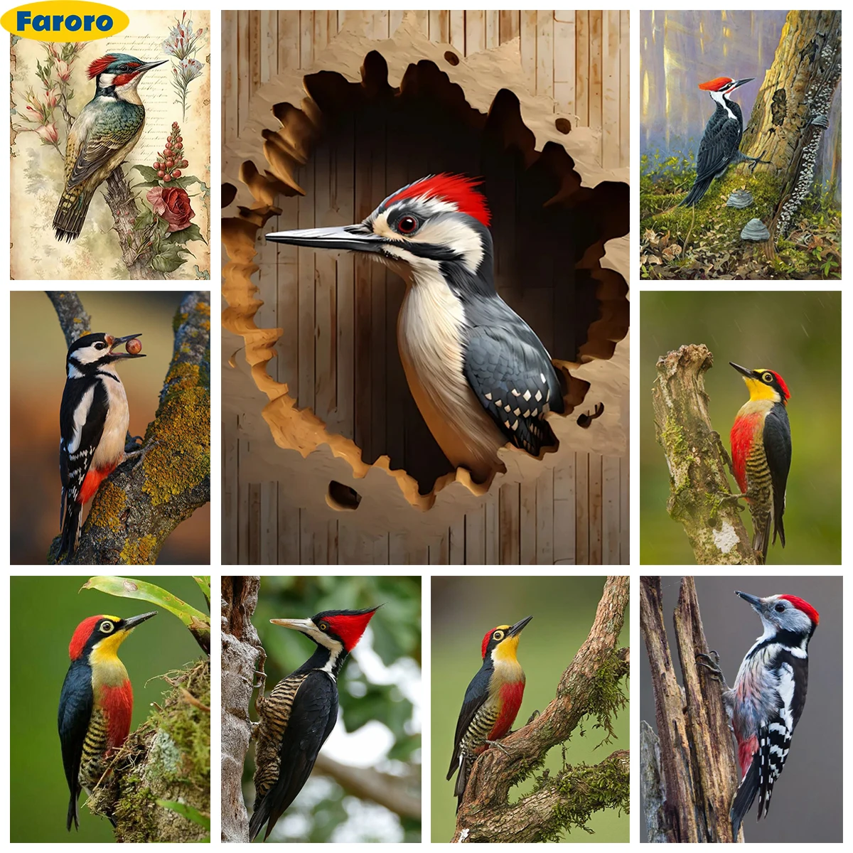 Woodpecker 5D Diamond Art Painting Comics Bird Handmade Diamond Embroidery Rhinestones Cross Stitch Home Wall Decor Diy Gift