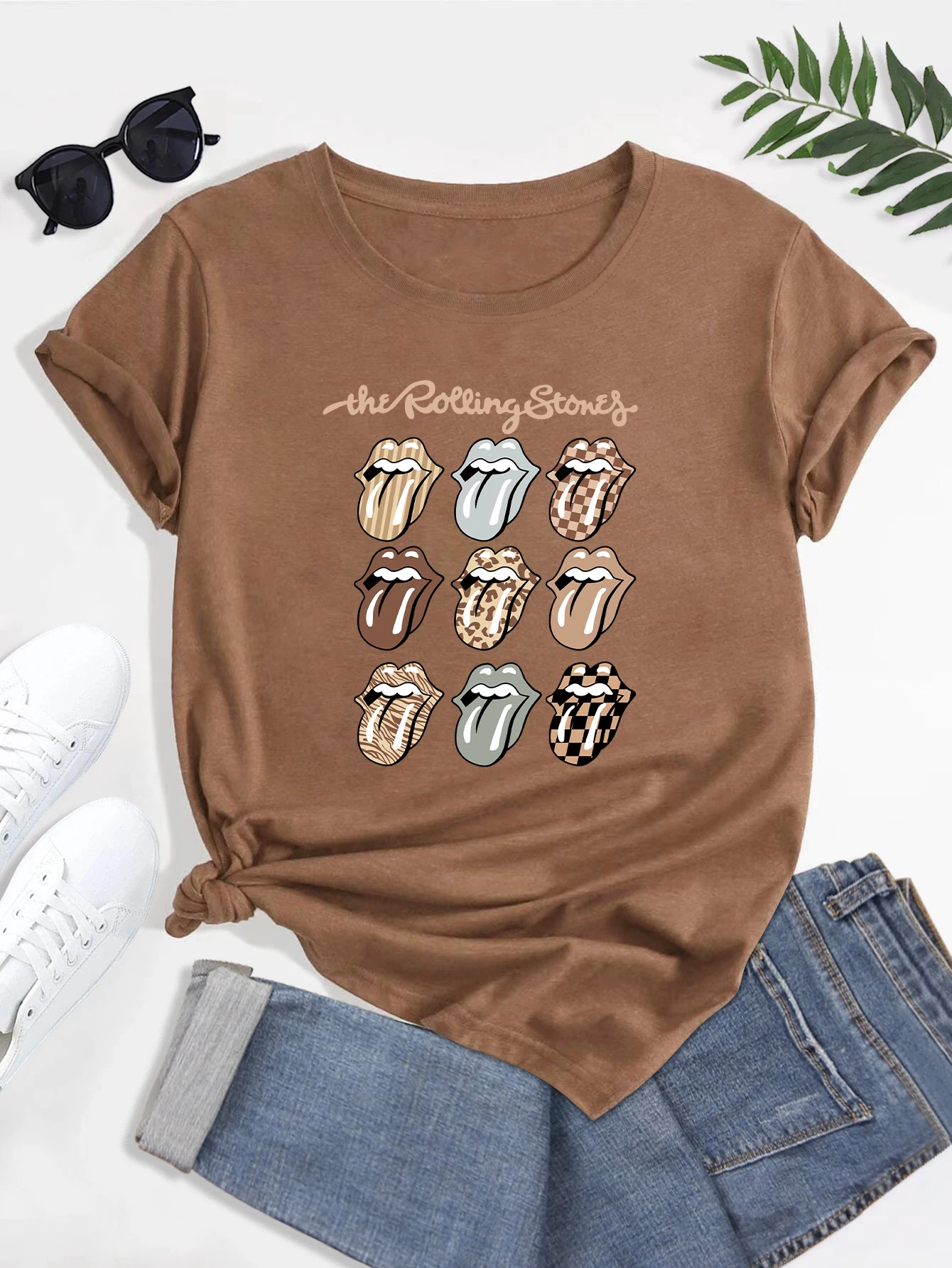 Plu Size 'The rolling tone' Tee,Print Crew Neck T-hirt,Women' Caual Looe Short Sleeve Fahion Summer T-Shirt_voghion.com