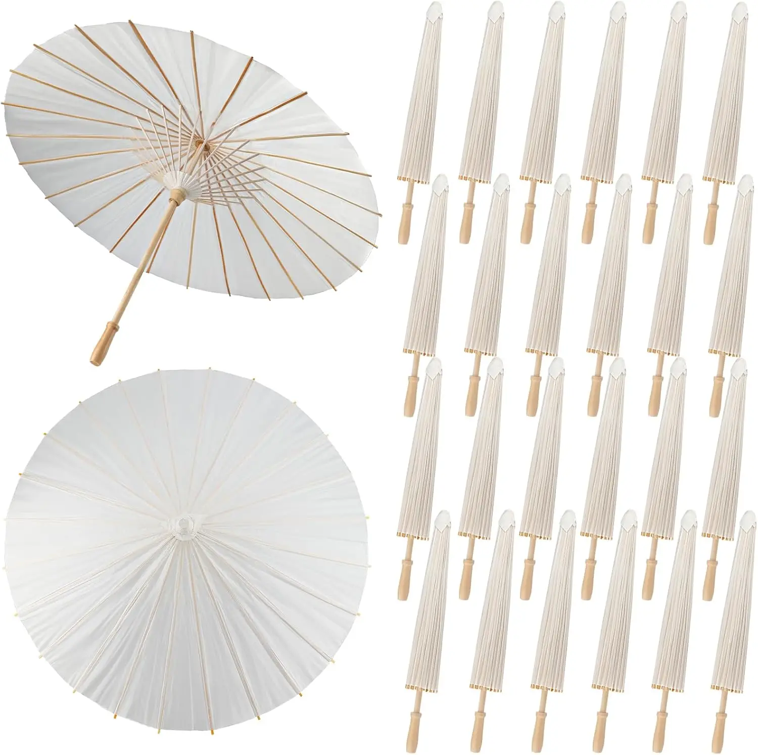 Bridal Lace Parasol Set 10-30PCS White Parasol Umbrellas 80CM Chinese Paper Umbrella White Wedding Parasols for Bridal Party Photo Cosplay Prop Adult