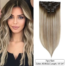 

VeSunny Clip in Hair Extensions 100% Remy Human Hair 7pcs 120g Ombre Blonde Color Double Weft Hairpin on Hair For Women Salon