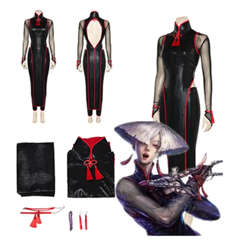 

AKI Cosplay Game Fighter Fantasy Costume Adult Women Cheongsam Dress SF Fantasia Outfits Halloween Carnival Disguise Party Suit