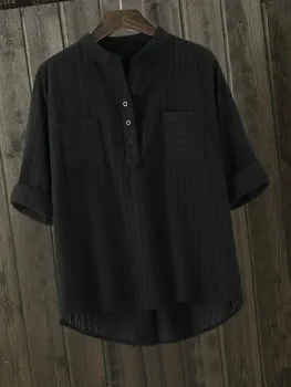 Plus Size Women's Shirts 2025 New Korean Style Loose Cotton Blouse clothing Casual Mujer Office Long Sleeve Vertical V-neck Tops
