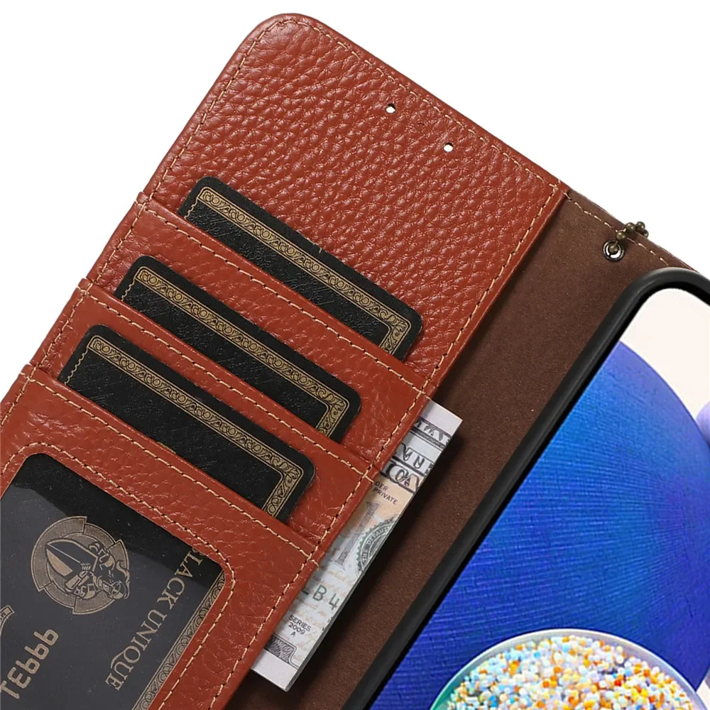 Luxury Genuine Leather Litchi Flip Wallet Case - Premium Business Cover