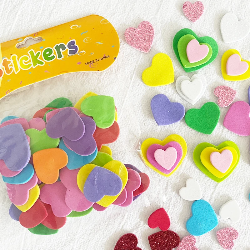 60Pcs/Bag Love Foam Hearts EVA Self-Adhesive Stickers Valentines