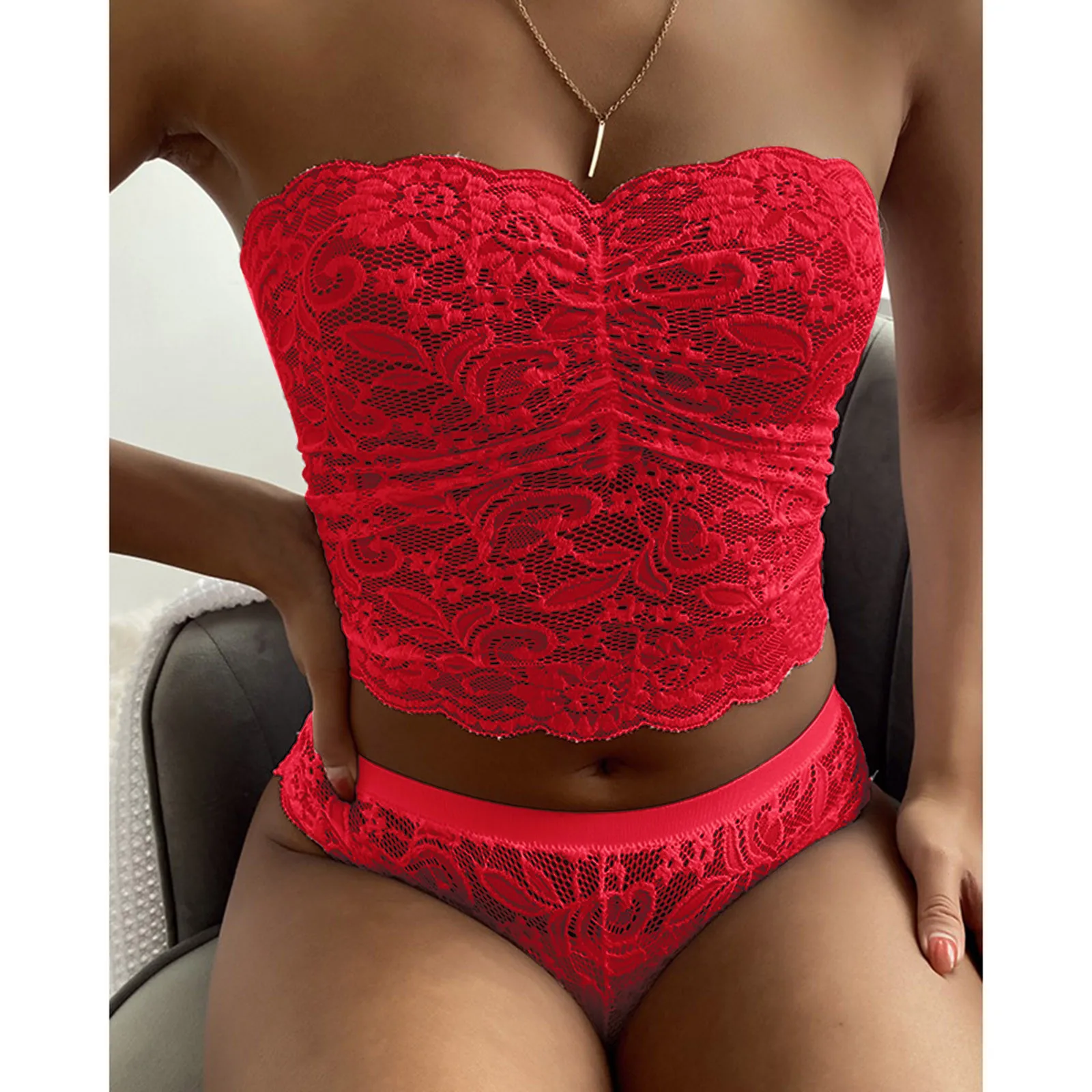 Set Reggiseno Lingerie Sexy Da Donna Plus Size Pigiama In Pizzo Set Biancheria Intima Confortevole Crop Top Senza Cuciture Mutandine Da Donna Sleepwea