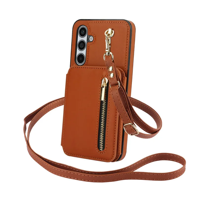 Elegant Wallet Card Cover with Shoulder Strap and Flip Leather Design