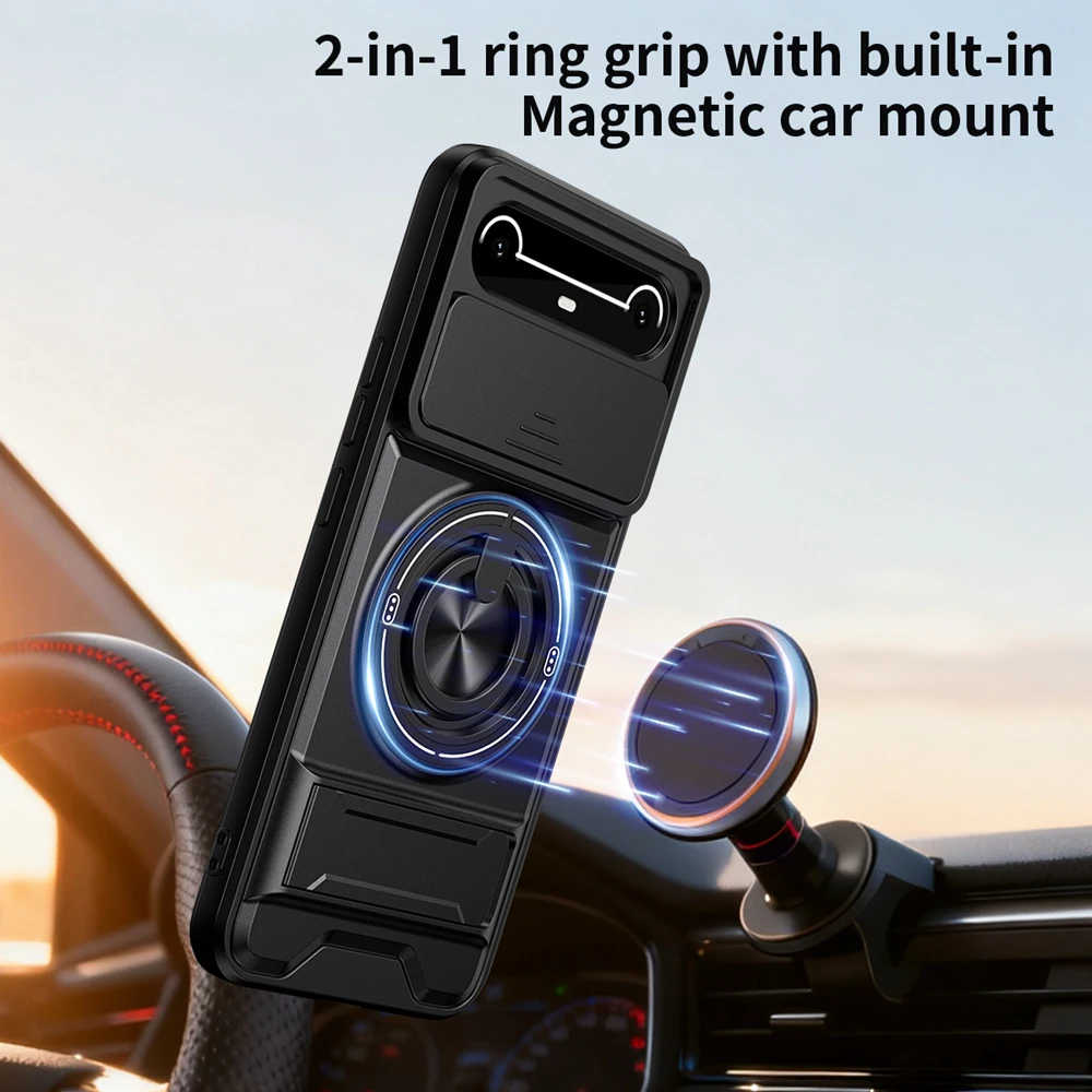 Magnetic Shockproof Phone Case with Slide Camera Protection and Upright Kickstand