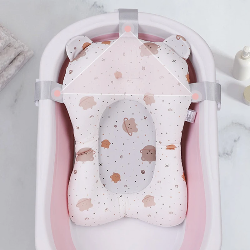 Baby bath support pad Baby bath tool Baby bath tub Baby Shower Bath Tub Pad Non-Slip Newborn Bathtub Mat Safety Nursing Foldable Support Comfort Body Cushion Mat Pillow Cartoon