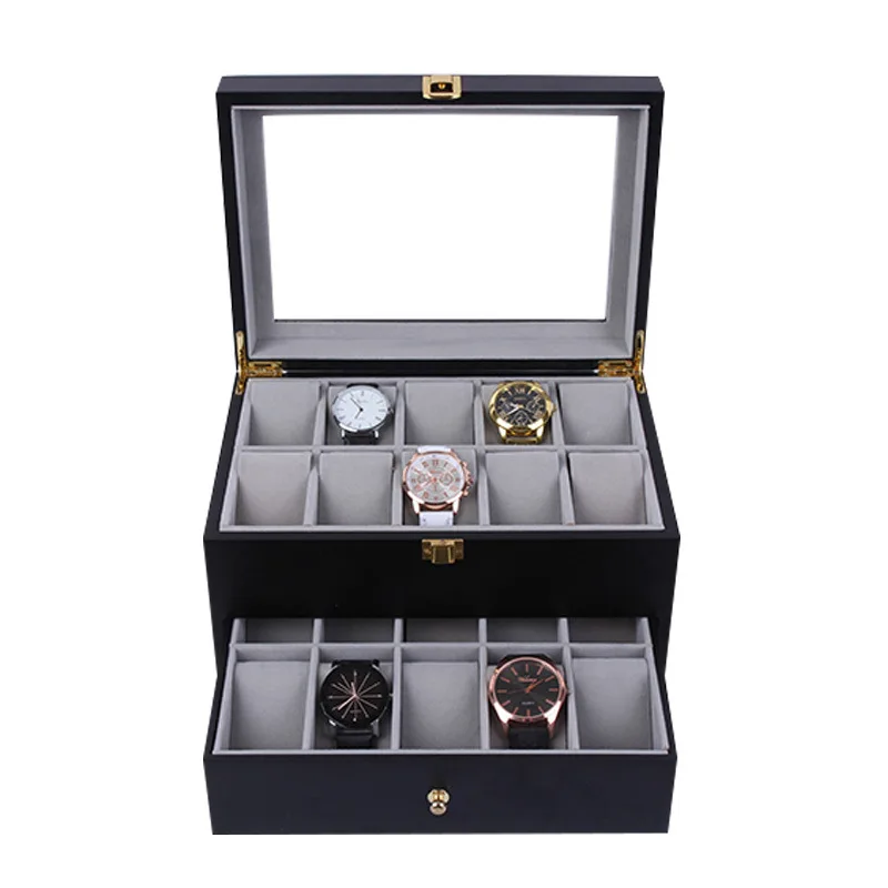 

20/24 Slots Watch Box Organizer for Men Wood Box High-Grade Lacquered Machinery Quartz Men's Watch Double Layer Storage Boxes