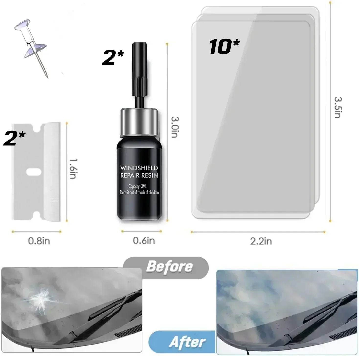 Windshield Repair Kit for Glass Automotive Glass DIY Windscreen Tool for Fixing Chips Cracks Star-Shaped Crack Nano Fluid Filler windshield repair kit