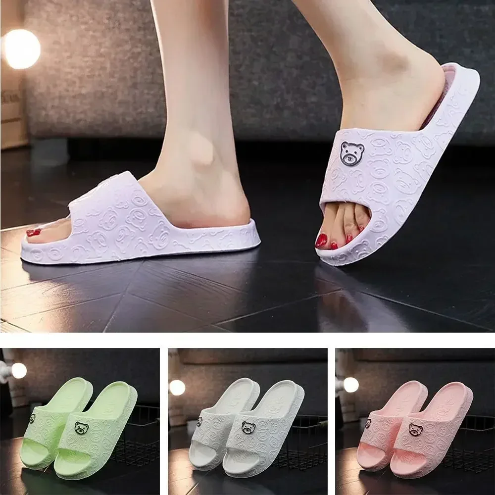 Slippers Sandals Shoes EVA Women's Bathroom Slippers Bear Decoration Soft Non-slip Flat Home Use