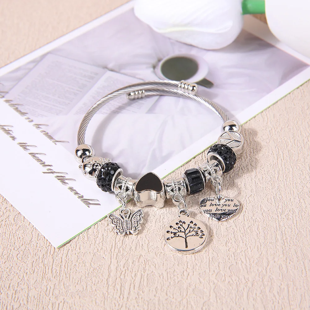 Women's Fashion Multi Type Plate Home Stainless Steel Alloy Multi Element Bead Love Jewelry Bracelet Date Party Holiday Gift