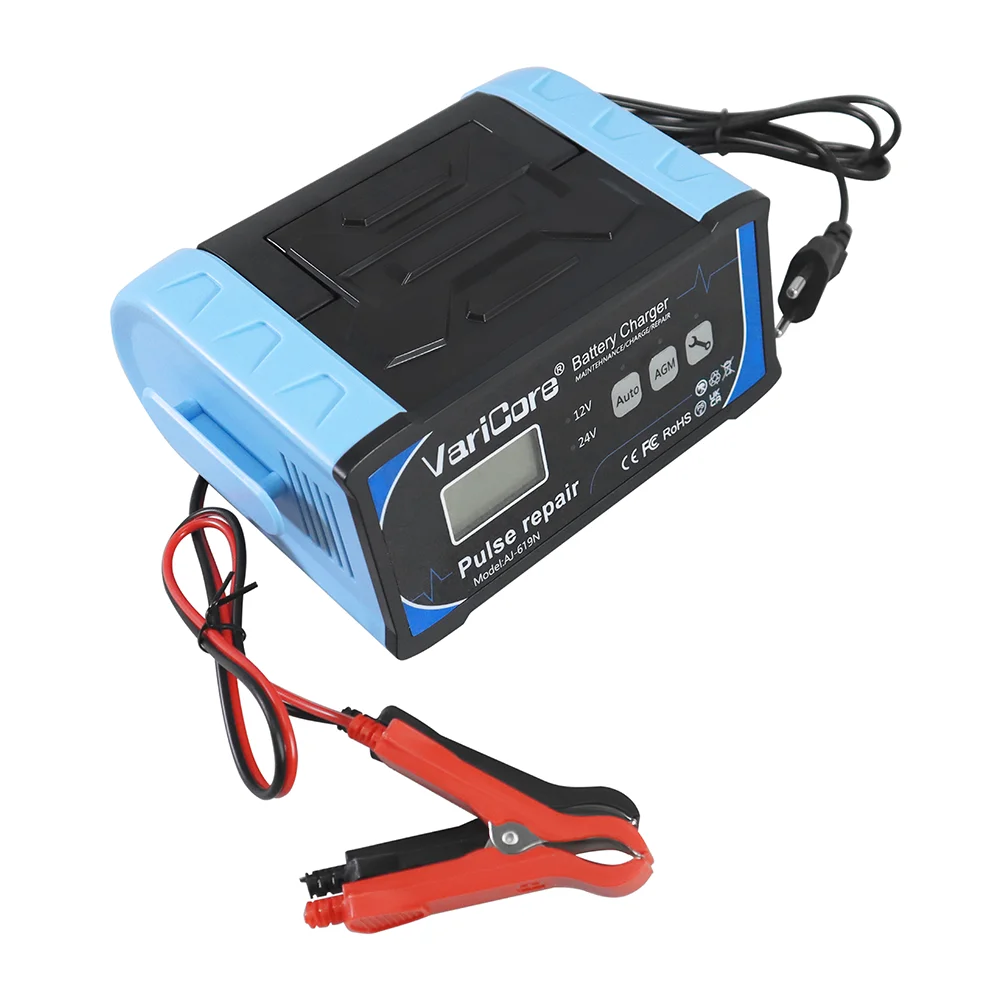 VariCore 지능형 자동차 배터리 충전기, 오토바이 Rinnsal용 납산 agm 배터리 수리용 LCD 디스플레이, 12V, 24V